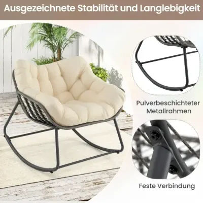 Vonkajšia hojdacie kreslo nadrozmerné Patio PE Wicker Egg Chair s hrubým a odnímateľným vankúšom Béžová