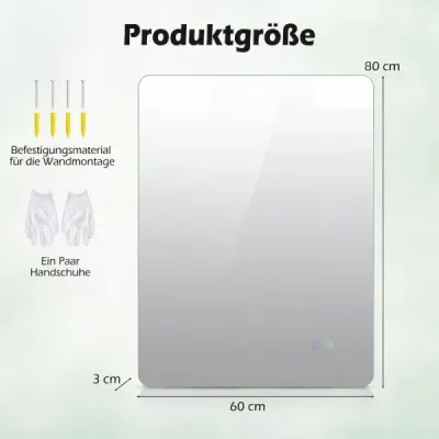 80 x 60 cm Obdĺžnikové LED osvetlené zrkadlo Nástenné kúpeľňové zrkadlo