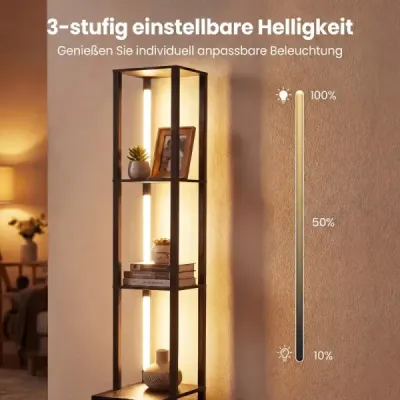 Stojaca lampa s nastaviteľnou jasnosťou, moderná stojaca lampa s odkladacím stolíkom, 43,5 x 26,5 x 169 cm, čierna