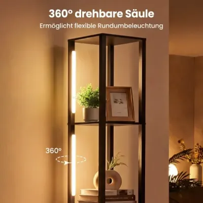 Stojaca lampa s nastaviteľnou jasnosťou, moderná stojaca lampa s odkladacím stolíkom, 43,5 x 26,5 x 169 cm, čierna