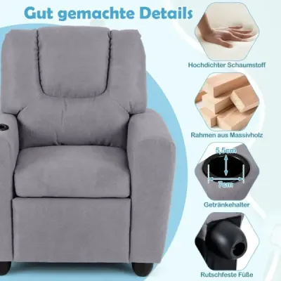 Dětské křeslo s relaxační funkcí, nastavitelným opěradlem a podnožkou Dětská pohovka šedá