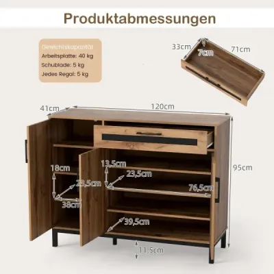 120 cm bufetová skriňa Sideboard Prístavná skriňa Drevo veľká vidiecka chalupa Úložná skriňa Príroda