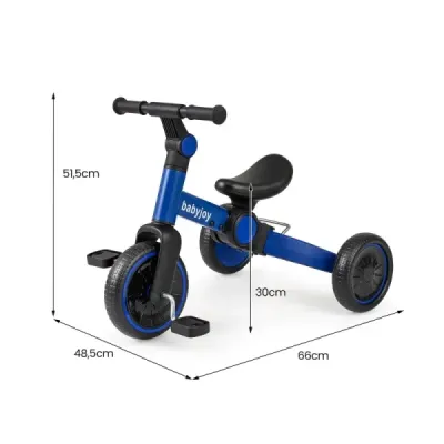 5 v 1 detský bicykel Detský balančný bicykel s odnímateľnými pedálmi a nastaviteľným riadidlom Modrý