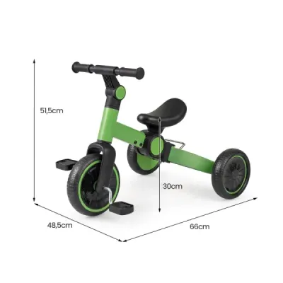 5 v 1 detský bicykel Detský balančný bicykel s odnímateľnými pedálmi a nastaviteľným riadidlom Zelený