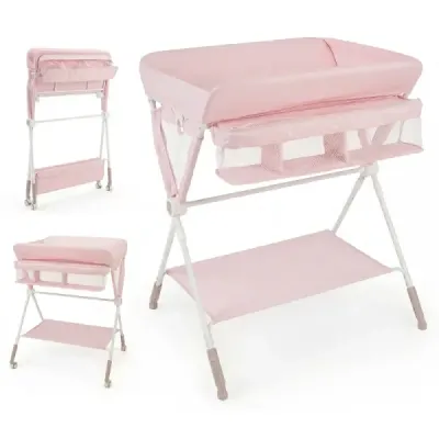 Prenosný prebaľovací pult sklopná prebaľovacia stanica s 3-stupňovým nastavením výšky a aretovateľnými kolieskami Ružová