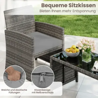 4-dielna záhradná súprava Súpravu na posedenie vrátane ratanovej stoličky Loveseat a stola Súpravu balkónového nábytku Šedá