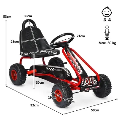 Go Kart Motokára s ručnou brzdou Šlapacie auto 30 kg Šlapacie vozidlo Šlapacie vozidlo 3-6 rokov Červená farba