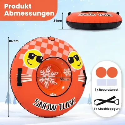 Nafukovacia snehová pneumatika s ťahacím lanom a rukoväťami Snowtube – nafukovacie sane, oranžové