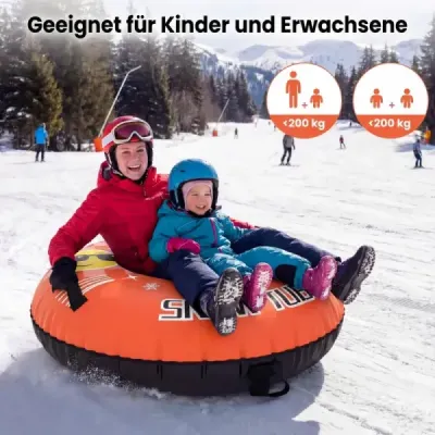 Nafukovacia snehová pneumatika s ťahacím lanom a rukoväťami Snowtube – nafukovacie sane, oranžové