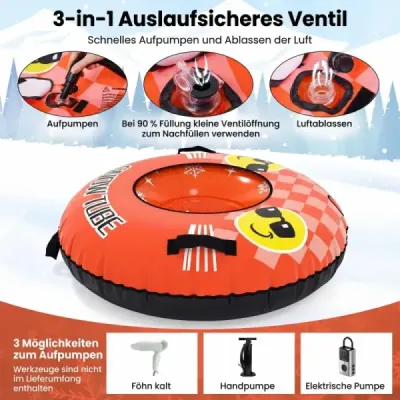 Nafukovacia snehová pneumatika s ťahacím lanom a rukoväťami Snowtube – nafukovacie sane, oranžové