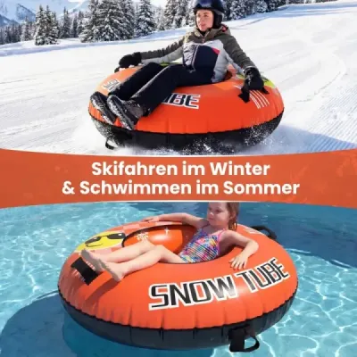 Nafukovacia snehová pneumatika s ťahacím lanom a rukoväťami Snowtube – nafukovacie sane, oranžové