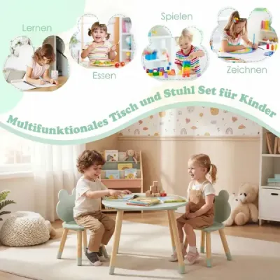 Detský stôl s 2 stoličkami Detský písací stôl a sada stoličiek v tvare žaby s drevenými nohami Zelená
