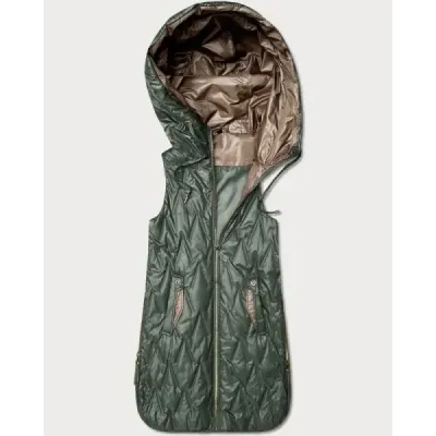 Ľahká dámska vesta so zlatým zipsom MODA8586 khaki