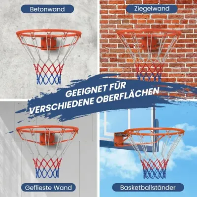 Vnútorný basketbalový kôš Ø45 cm s krúžkom a sieťkou, mini basketbalový kôš na montáž na stenu, oranžový