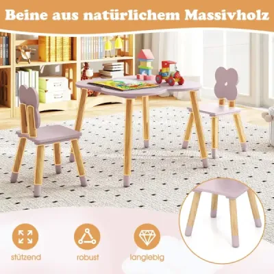 Detský stolík v tvare kvetu Drevený stolík na hranie a aktivity pre deti Ružový