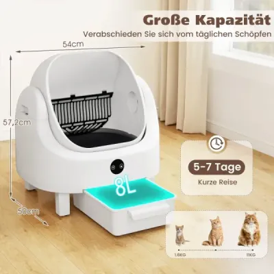 Samočistiaca toaleta pre mačky s ovládaním cez aplikáciu, kontrolou zápachu, bezpečnostným senzorom a vreckami na odpadky