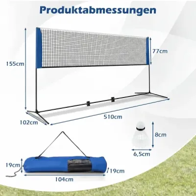 Poveternostne odolná sieť na bedminton s 2 košíkmi a taškou na prenášanie Výškovo nastaviteľná sieť na volejbal