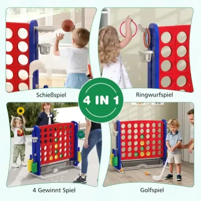 4 v 1 Štyri v rade s hádzaním krúžkov, basketbalovým košom, golfom a taškou Jumbo 4 v rade Červená