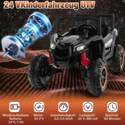 24V detské elektrické auto s diaľkovým ovládaním 2-miestne elektrické detské auto elektrické vozidlo čierne