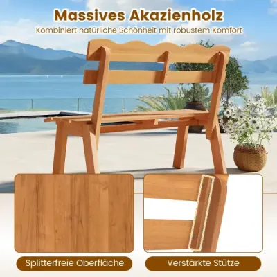 Drevená záhradná lavička z akáciového dreva s nosnosťou až 360 kg 2-miestna balkónová lavička Odolná proti poveternostným vplyvom Drevená lavička