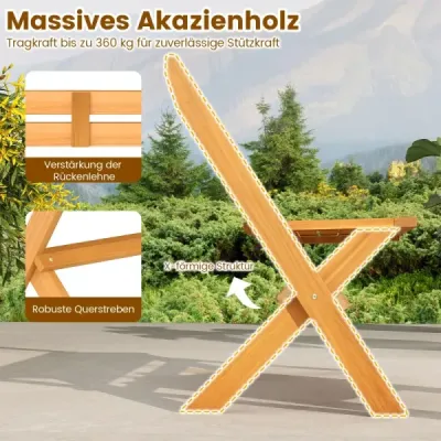 Sklopná lavica z akáciového dreva s nosnosťou do 360 kg, 2-miestna balkónová lavica, záhradná lavica