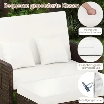 Polyrattanové ležadlo 2-miestne balkónové nábytok a taburetka s úložným priestorom 4-násobne nastaviteľným operadlom Biela