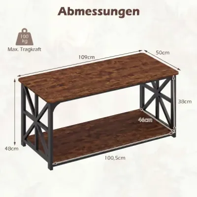 Priemyselný farmársky konferenčný stolík s otvoreným odkladacím priestorom 2-stupňový akcentový stolík Rustikálna hnedá farba