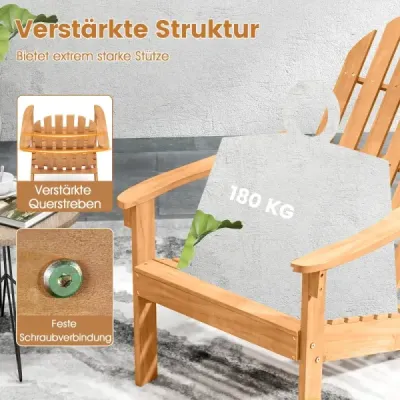 Adirondack stolička Záhradná stolička z akáciového dreva so skloneným sedadlom a vysokým operadlom, prírodná farba