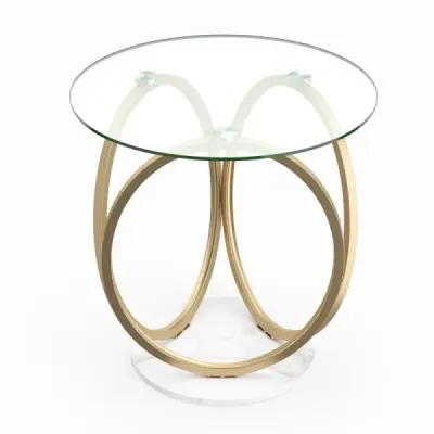 Minimalistický sklenený stôl s geometrickým zlatým kovovým rámom Moderný konferenčný stolík