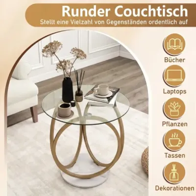 Minimalistický sklenený stôl s geometrickým zlatým kovovým rámom Moderný konferenčný stolík