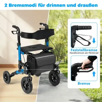 2 v 1 invalidný vozík a cestovný chodítko so sedadlom do 136 kg Skladacie chodítko Hliníkové chodítko Modré