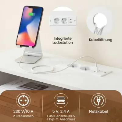 Konzolový stolík s LED osvetlením a nabíjacou stanicou 3-stupňový stolík do predsiene Úzky stolík pod pohovku Biely