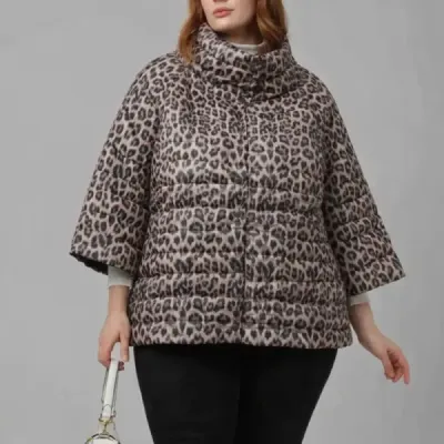 Oboustranná dámska bunda vo veľkej veľkosti s 3/4 rukávmi Minority čierna/leopardí vzor MODA6308BIG