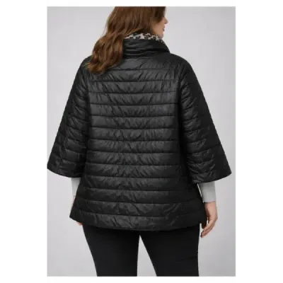 Oboustranná dámska bunda vo veľkej veľkosti s 3/4 rukávmi Minority čierna/leopardí vzor MODA6308BIG