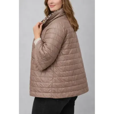 Oboustranná dámska bunda vo veľkej veľkosti s 3/4 rukávmi Minority kakao/leopard MODA6308BIG