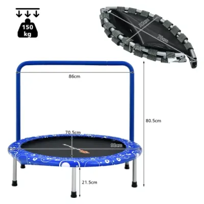 Detská trampolína mini trampolína skladacia trampolína pre batoľatá modrá + čierna