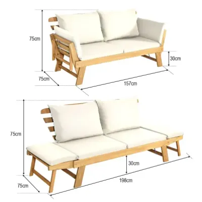 Rozkladacia pohovka na terasu denná pohovka z akáciového dreva 198 x 75 x 75 cm biela