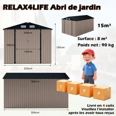 Kovová búda na náradie 350 x 223 x 197 cm búda na náradie so šikmou strechou uzamykateľné dvere a kľúče