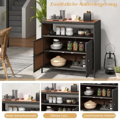 Záhradná skriňa Ratanová terasa skriňa s akáciovým dreveným pracovným doskom Terasa 90 x 53 x 86 cm Hnedá