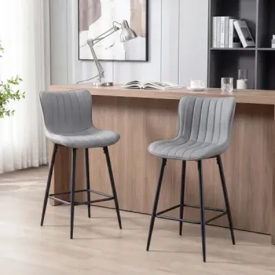 Barové stoličky, sada 2 ks, vysoké kuchynské stoličky s ergonomickým operadlom, čalúnené sedadlo, sivá farba