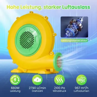 680W nafukovací ventilátor s rukoväťou a zemnými hrotmi Radiálny ventilátor