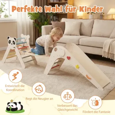 Lezecká trojuholníková sada skladateľná lezecká sada Montessori z dreva s motívom pandy Béžová