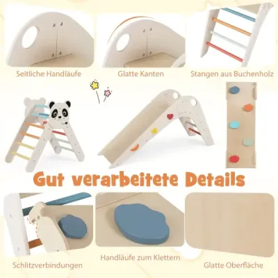 Lezecká trojuholníková sada skladateľná lezecká sada Montessori z dreva s motívom pandy Béžová