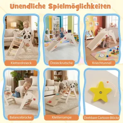 Lezecká trojuholníková sada skladateľná lezecká sada Montessori z dreva s motívom pandy Béžová
