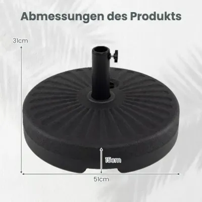Stojan na slnečník 22 litrov / 25 kg Plniteľný stojan na slnečník pre tyče slnečníka s priemerom 38 / 48 mm