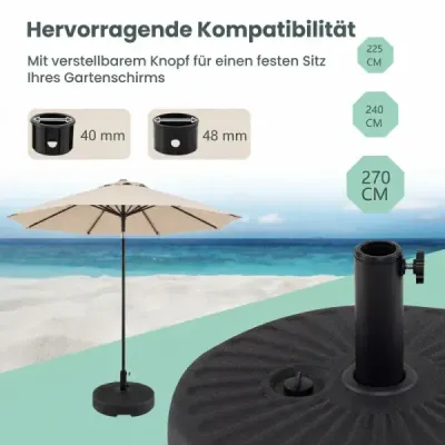 Stojan na slnečník 22 litrov / 25 kg Plniteľný stojan na slnečník pre tyče slnečníka s priemerom 38 / 48 mm