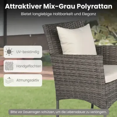 3-dielna záhradná súprava Balkónová súprava vrátane 2 ratanových stoličiek s dvojvrstvovým stolom z tvrdeného skla Béžová