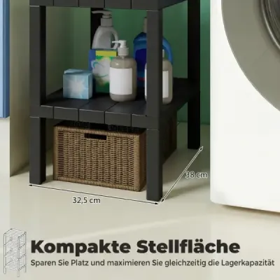 Samostatný stojan z plastu, 4-policový úzky regál do kúpeľne, kuchynský regál, čierny