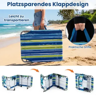 Skladacie ležadlo s otvorom na hlavu a ruky Záhradné ležadlo s nastaviteľným operadlom Modré pruhované