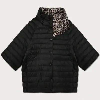 Oboustranná dámska bunda vo veľkej veľkosti s 3/4 rukávmi Minority čierna/leopardí vzor MODA6308BIG